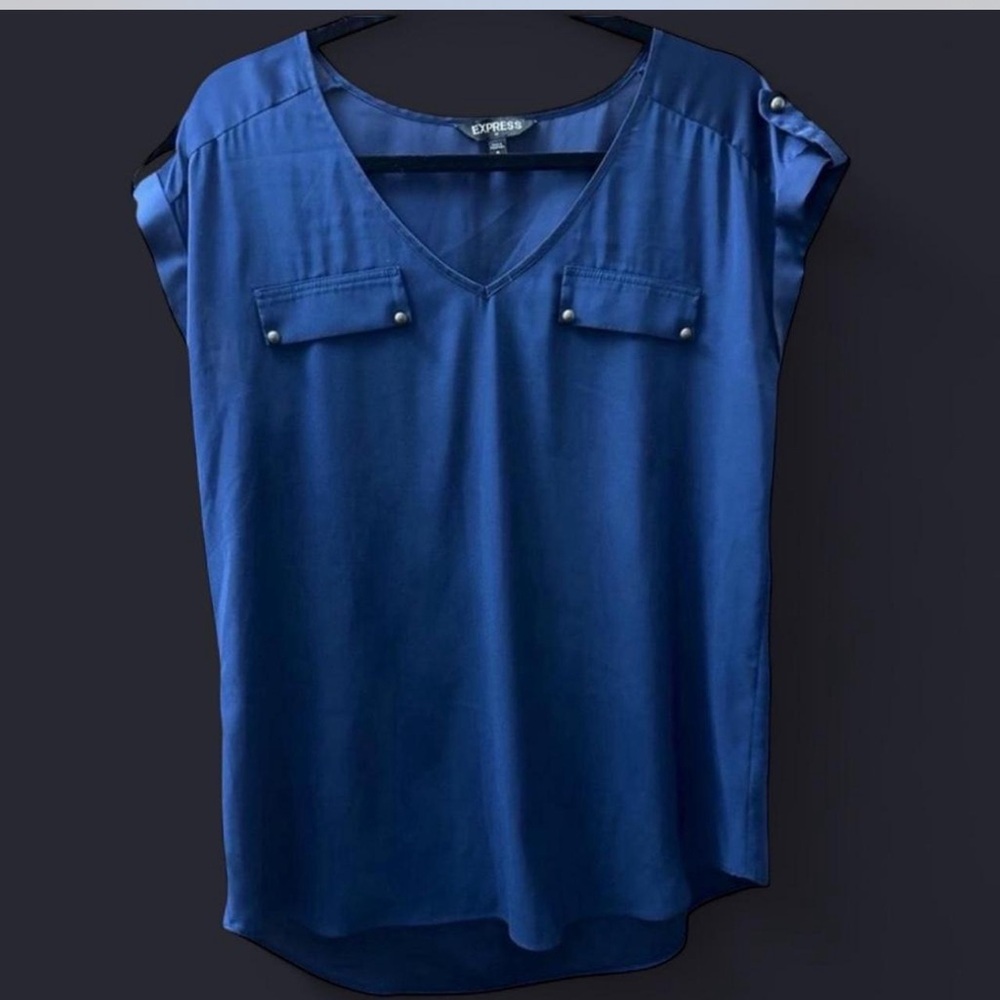 Express Women's Navy V-Neck Blouse